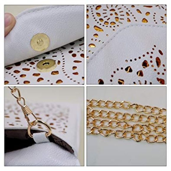 Women's White and Gold Envelope Clutch Purse - Picture 6 of 6